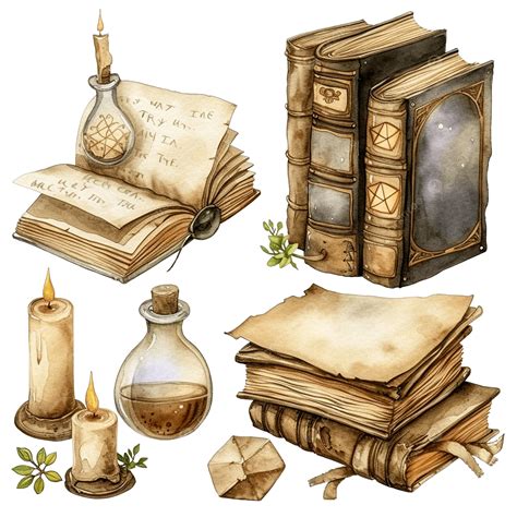 Watercolor Vintage Old Spell Books, Spell, Old Book, Classic PNG