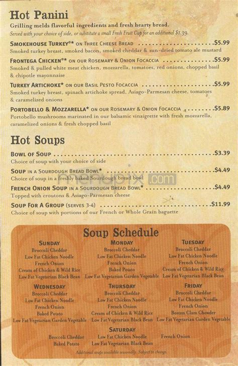 Panera Bread Menu Prices Printable Nbkomputer