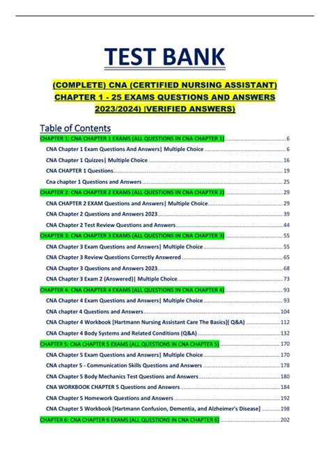(COMPLETE) CNA (CERTIFIED NURSING ASSISTANT) CHAPTER 1 - 25 EXAMS