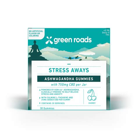 Green Roads, Stress Aways Ashwagandha CBD Gummies, Cherry, Isolate THC