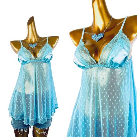 Vintage Babydoll Lingerie Top Sheer See Through Light Blue Etsy