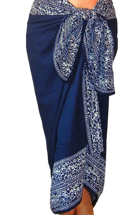 Sarong Beach Wrap Batik Pareo Dark Navy Blue And White Pareo Women S Beach Sarong Skirt Or Dress