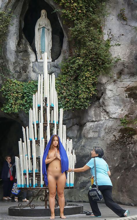 Outrage As Female Artist Strips Completely Naked At Sacred Catholic Site Lourdes In Front Of