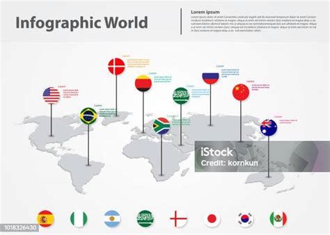 peta dunia negara infografis bendera dunia internasional ilustrasi stok