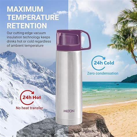 Milton Glassy Thermosteel Hours Hot And Cold Water Bottle With Drinking Cup Lid Ml