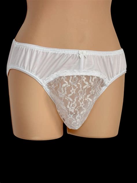WHITE Bikini Adult Sissy Spandex Lace Panties For Men Cross Dresser