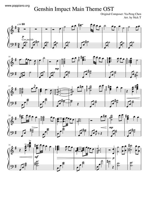 Yu Peng Chen Genshin Impact Main Theme Sheet Music Pdf Free Score