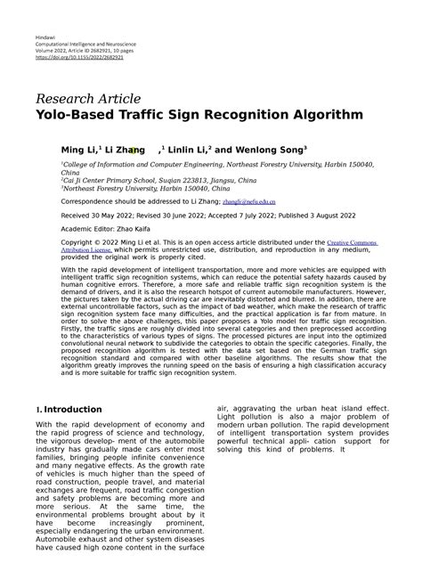 Yolo-Based Traffic Sign Recognition Algorithm - Hindawi Computational ...