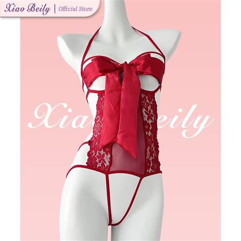 XiaoBeily Lace Temptation Sling Open Crotch Jumpsuit Sexy Lingerie Panty Underwear Bikini For