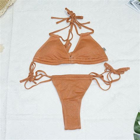 Custom Color Adjustable Straps V Neck Sexy String Piece Bikini Woman