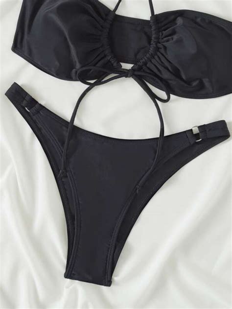 Shein Swim Basics Tie Front Cross Halter Bikini Swimsuit Shein Usa