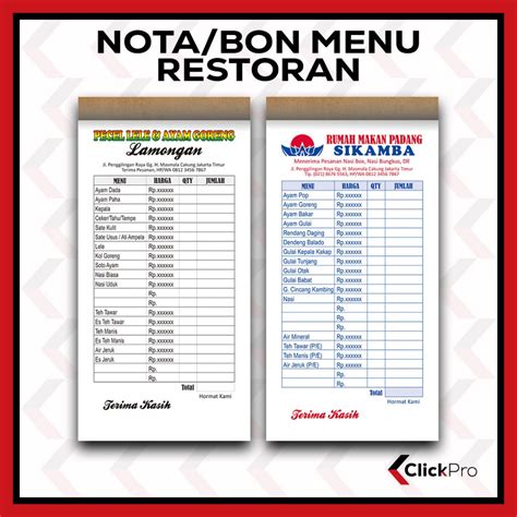 Jual NOTA / BON MENU RESTORAN COSTUM UK.F4/3 (21,5x11cm) | Shopee Indonesia