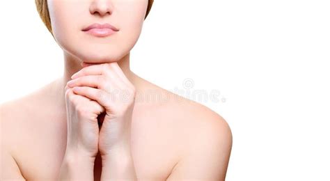 Portrait Of Girl With Nude Make Up With Hands On Chin Stock Photo Image Of Hands Medicine