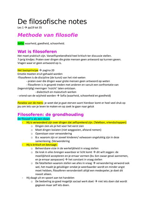 De Filosofische Methode Notes De Filosofische Notes Les Pp Tot