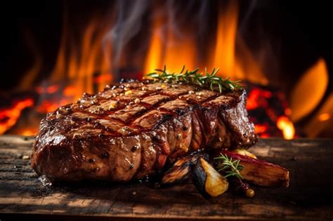 Premium Ai Image Meat Dark Grill Background Chop Raw Steak Red Beef