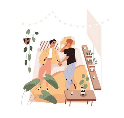 Amour Couple Gay Allong Sur Le Lit La Maison Hommes Homosexuels Romantiques Se Relaxant Dans