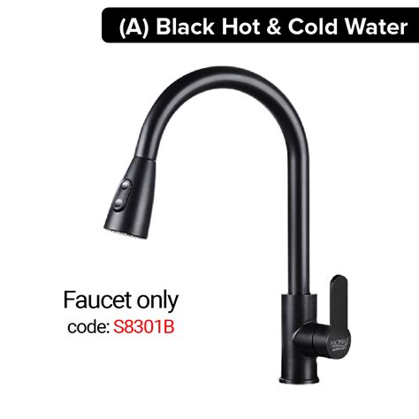 Mcpro Black Silver Pull Out Spray Kitchen Pillar Hot Cold Mixed Sink Tap S B S B S