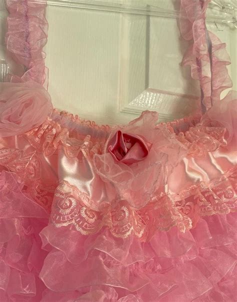 Sissy Baby Doll Nighty Cami Top Shiny Pink Raffle Soft Organza Men S Lingerie Cosplay Fancy