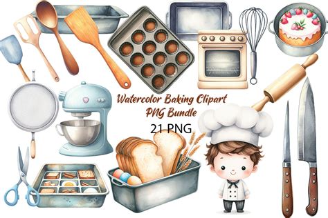 Watercolor Baking Clipart Png Bundle Graphic By Dreamy Art Creative