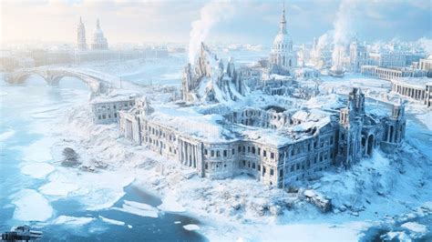 Frozen Ruins of an Ancient Metropolis Surrounded by Icy Rivers and ...