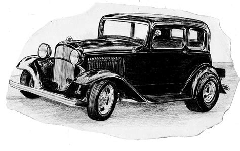 Old Vintage Funny Car Drawing by Cheryl Poland