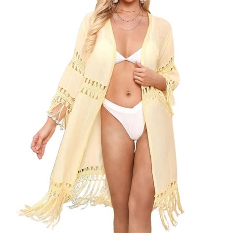 Bloomer Cache Couche Bikini Cover Up Hollow Out Tassels Dames Robe De Protection Solaire Style