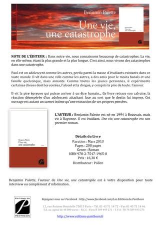 Pr Sentation Une Vie Une Catastrophe Benjamin Palette Pdf