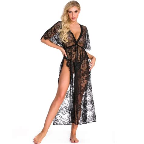 Sexy Deep V Neck Mesh Nightgown Women S Lingerie Lace Babydoll Chemise Mesh Nightwear Sexy Long
