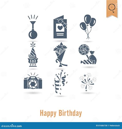 Happy Birthday Icons Set Stock Vector Illustration Of Decoration