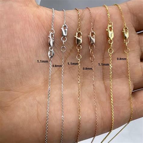 10k Solid Gold Cable Chain Necklace Yellow White Or Rose Gold Etsy