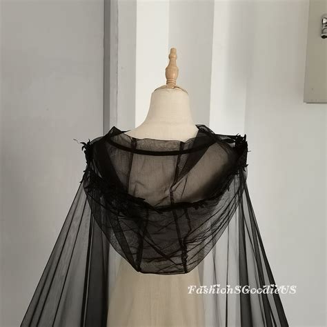 Black Flowers Wedding Cape Veil, Flower Lace Cape Veil With Hood, Black