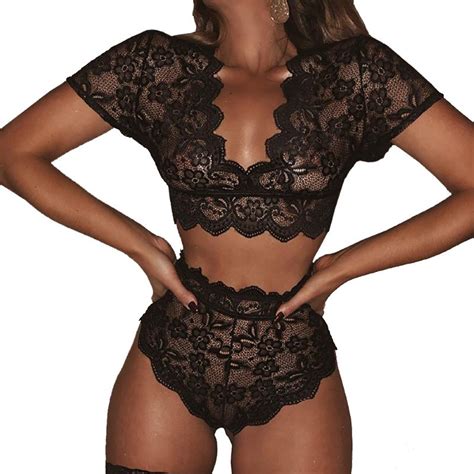 Women Sexy Lingerie Set Lace Bra And High Waist Panty Pcs Babydoll Teddy Lingerie Bodysuit