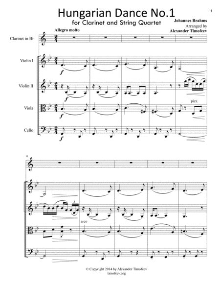 Hungarian Dance No 1 For Clarinet And String Quartet Arr Alexander