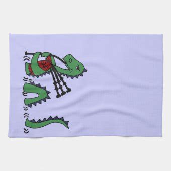 Funny Loch Ness Monster Playing Bagpipes Kitchen Towel Zazzle