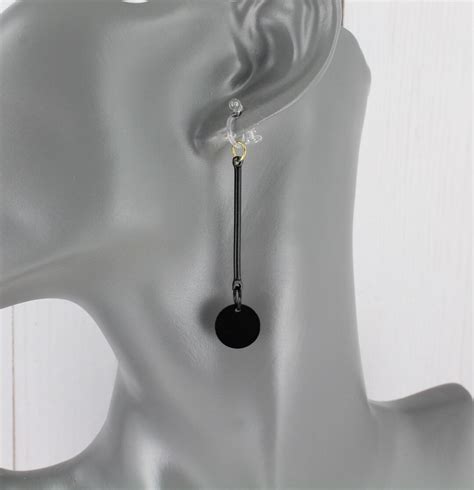 Black Clip On Earrings Metal Dangle Invisible Clips Non Pierced Earrings 2 25 Long Very