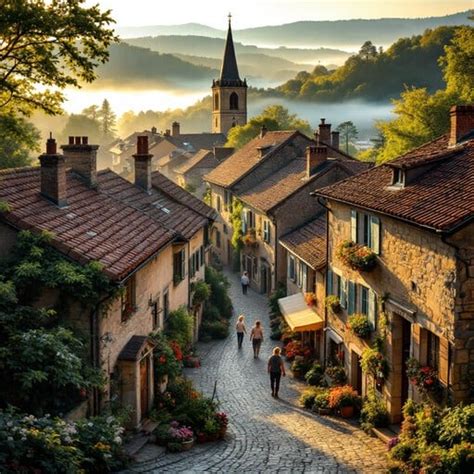medieval village dawn image village dawn cobblestone