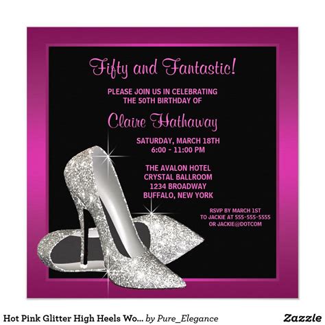 Hot Pink Glitter High Heels Womans Birthday Party Invitation Zazzle Pink Birthday Party