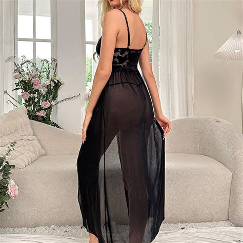Sexy Womens Lace Mesh Babydoll Lingerie Nightwear Underwear G String Long Dress Ebay