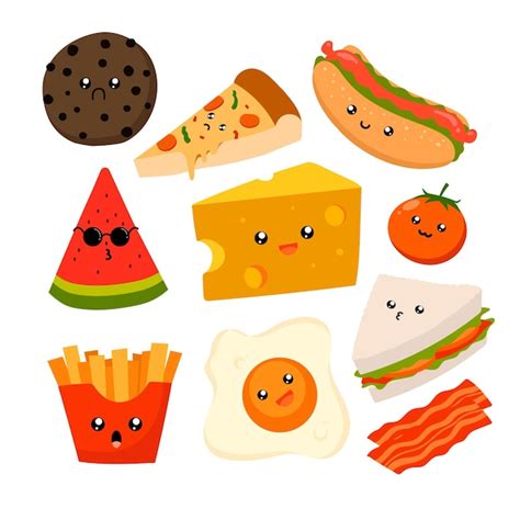 Premium Vector Set Of Cute Kawaii Fast Food Icons