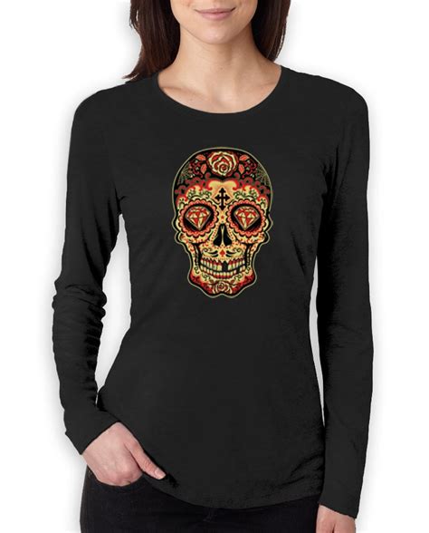 Sugar Skull Diamond Women Long Sleeve T Shirt The Dead Dia De Los