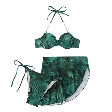 Fashion New Sexy Printing Swimwear Women S Strap Split Swimsuit Three Piece Bikini Set