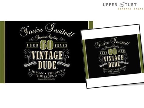 Vintage Dude 60th Birthday Invitations 8 Pack Upper Sturt General Store