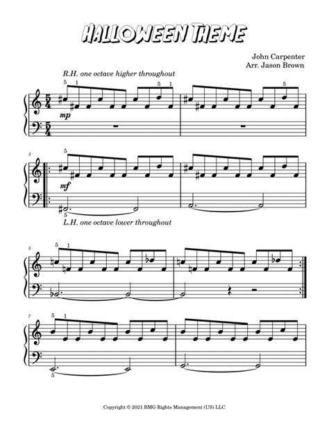 Halloween Theme Arr Jason Brown By John Carpenter Sheet Music For Easy Piano At Sheet Music