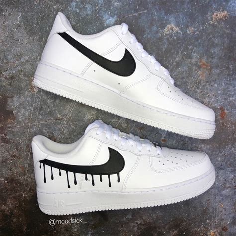 Nike Air Force Black Drip Swoosh Custom Sneakers Hand Etsy