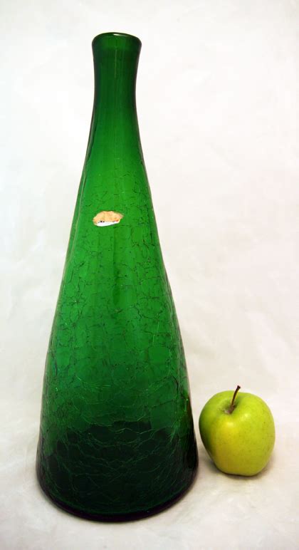 Emerald Green Blenko Glass Bottle Vase With Foil Sticker