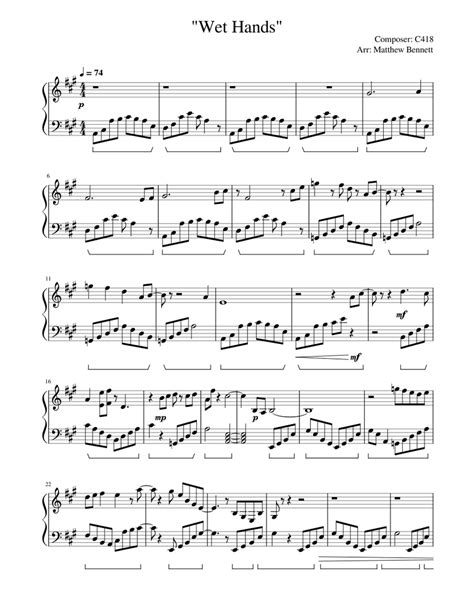 Wet Hands C418 Arrangement Sheet Music For Piano Solo Easy