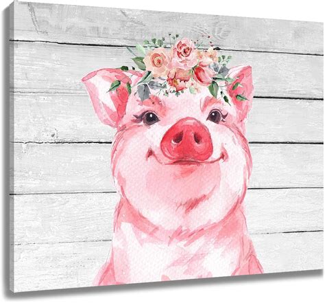 Asdg12s Farmhouse Pig Wall Art For Living Room Funny Animal And Pink