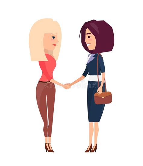 La Blonde Et La Brune De Deux Femmes Se Serrent La Main Saluant