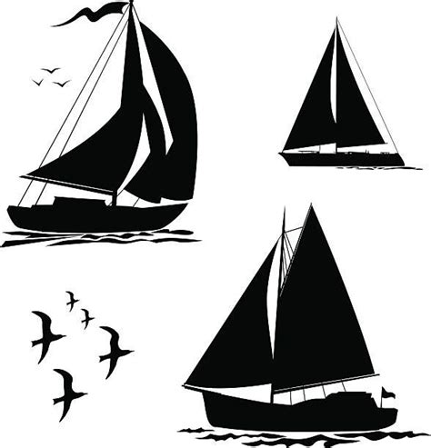 Yacht Sailboats And Gull Set Vector Art Illustration Sailboat Free