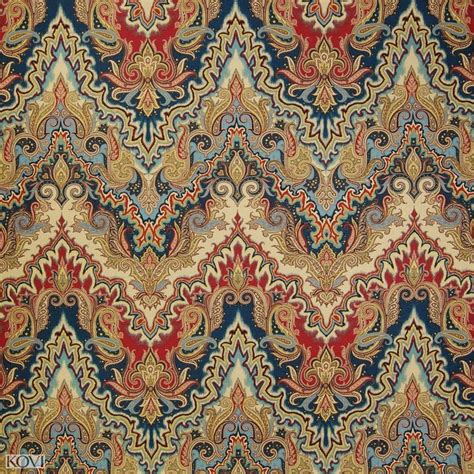 Jewel Blue And Red Asian Cotton Upholstery Fabric Upholstery Fabric